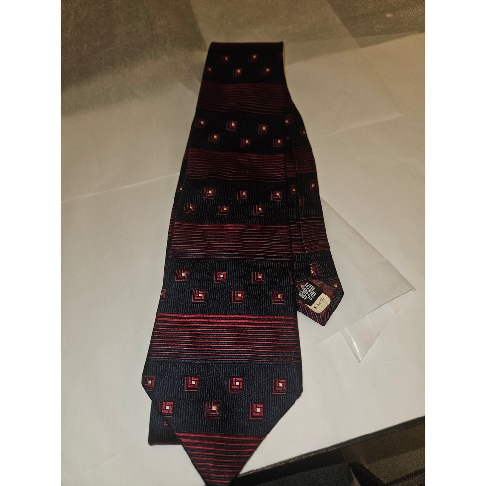 Christian Dior Monsieur Silk Tie Navy Blue Burgundy Red Geometric Stripe Canada